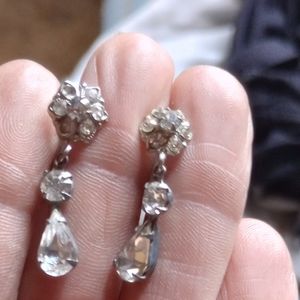 Coro Silver and Crystal Floral Drop Earrings,Screwback